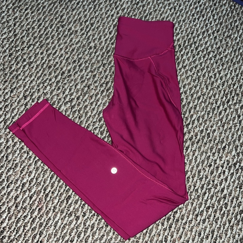 Pink, fleece lined Lululemon leggings.
